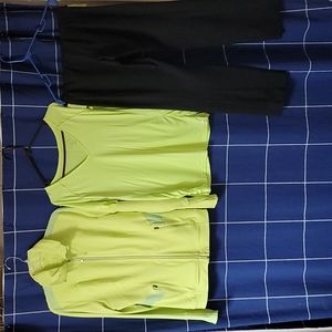 3 piece tracksuit. Yellow/green in color. Size XL tee and pants. Jacket is L